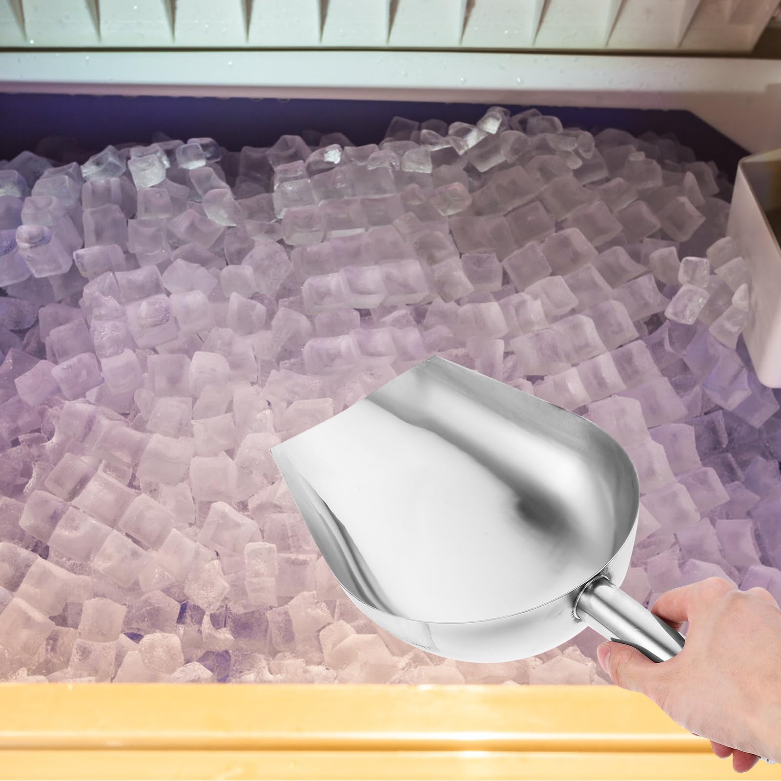DOITOOL Grande pelle à glace en acier inoxydable 16" - Doublure en métal Scoop - Fond rond - Pelle à sucre - Pelle à glaçons - Pelle à farine - Pour fête de cuisine