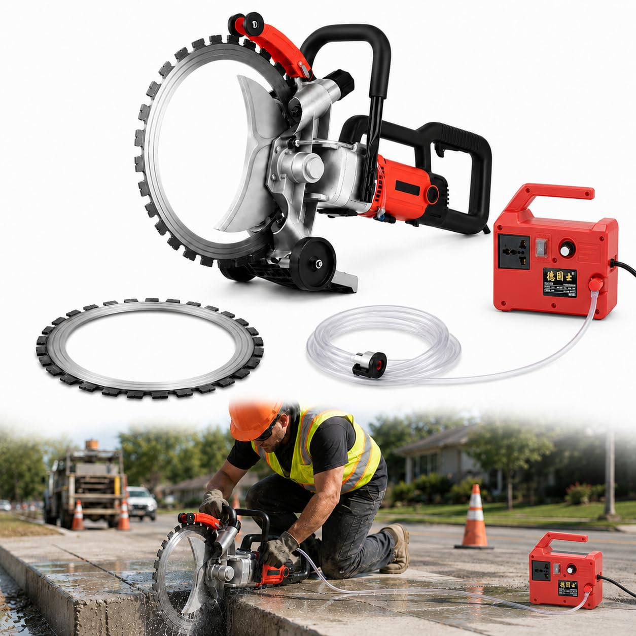 forplubossmmp 12000w Concrete Ring Saw, 16 Inch Electric Concrete Cutter With Water Pump, Max Cutting Depth 11.4", Wet Cutting Wall Chaser Saw For Concrete, Brick, Stone, Marble, Granite And Rebar
