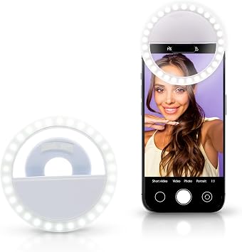 Windy City Novelties Rechargeable LED Selfie Ring Light Clip-On 3.5 Phone Light for iPhone, Android & Laptops USB Charging, Adjustable Brightness Portable Selfie & Video Lighting