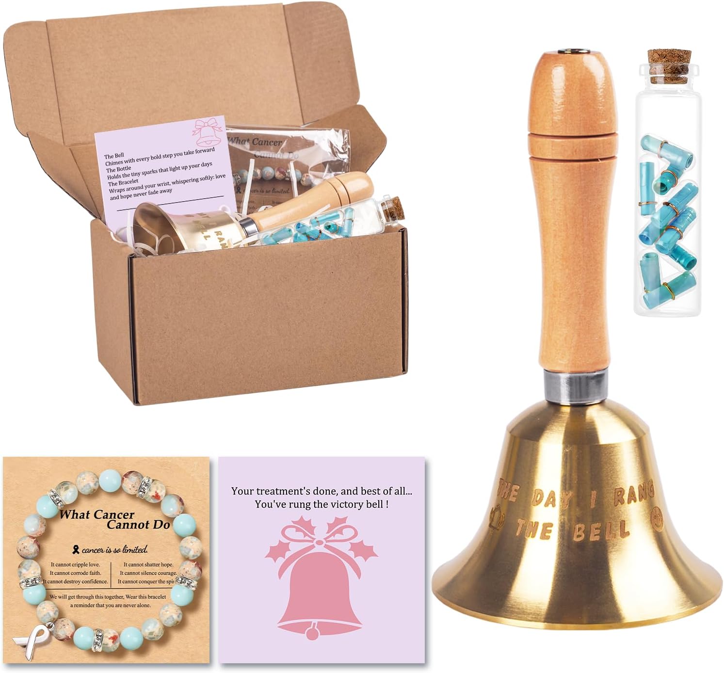 Cancer Survivor Gift Set for Women – End of Chemo Bell Gift Box with Inspirational Cancer Bracelet, Last Day of Chemo Celebration, Recovery & Remission Gifts