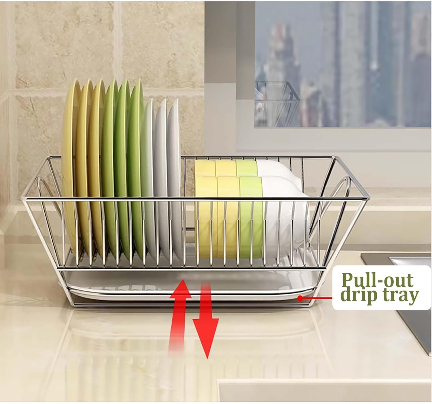 Dish Drain Rack with Hanging Basket,Dish Drainers,Kitchen Organizer Rack for Dishes Stainless Steel Dish Drying Rack for Kitchen Counter Space-Saving Dish Dryin(Silver)
