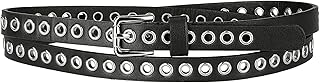 Grommet Belt Leather Extra-Skinny Slim Thin Waist Belts for Women Punk Rock Style