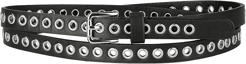 Allegra K Grommet Belt Leather Extra-Skinny Slim Thin Waist Belts for Women Punk Rock Style