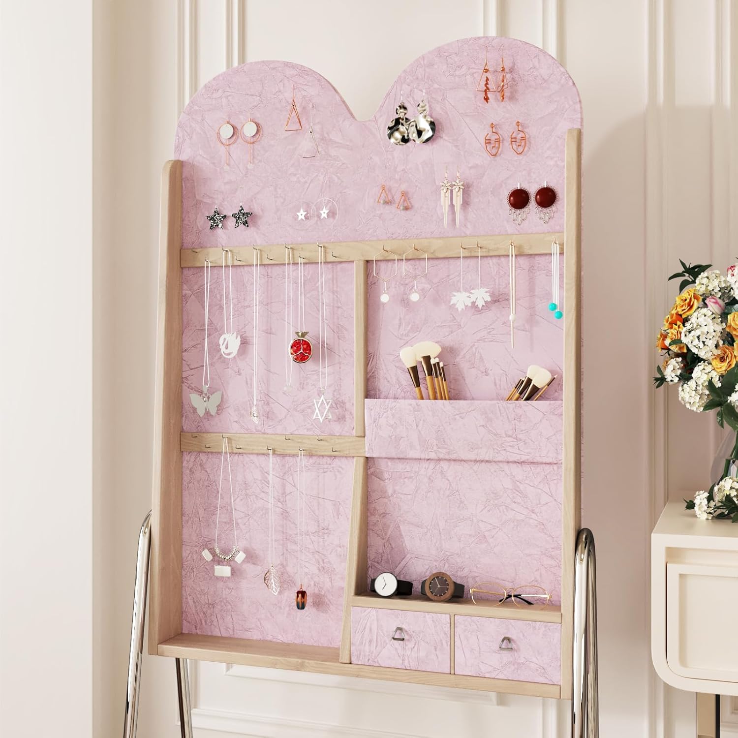 WESTICK Pink Velvet Fabric Contact Paper Felt Drawer Liner for DIY Decor Self Adhesive Velvet Wallpaper Peel and Stick Flocking Felt Roll Fabric Wallpaper for Jewelry Box Crafts Accent Wall 15.8"x394"