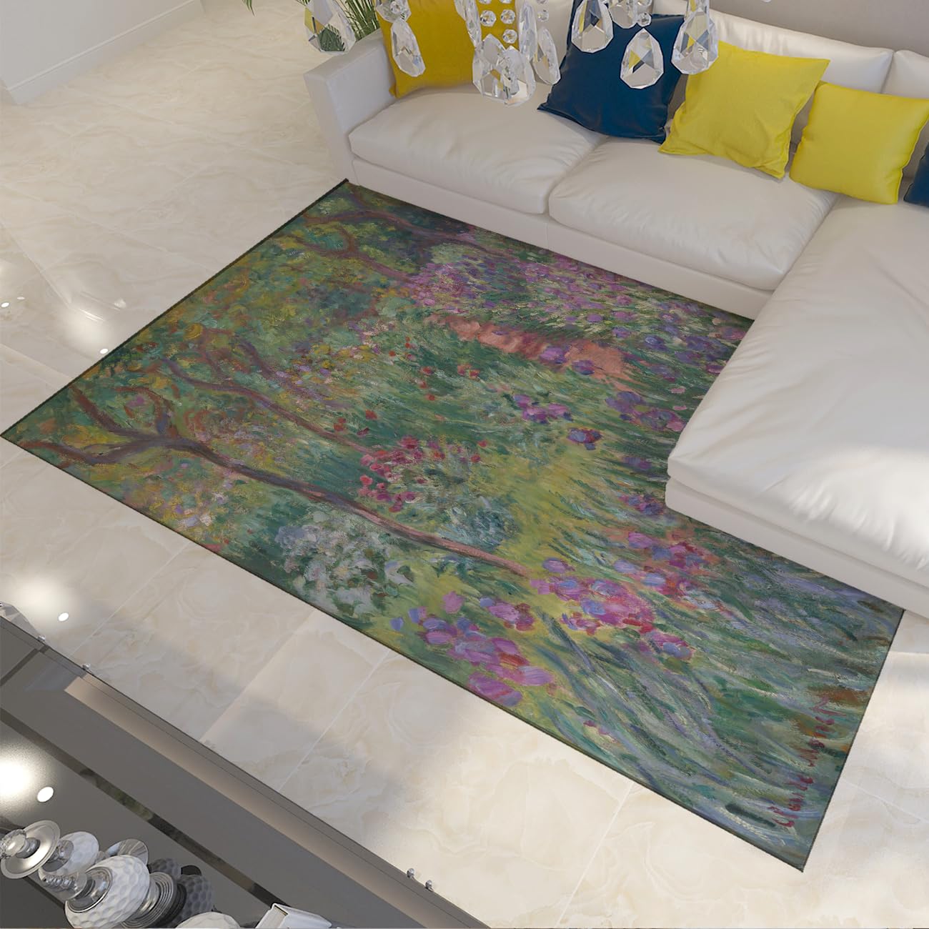 Tapis à poils courts doux Mone floral pour cuisine et bureau
