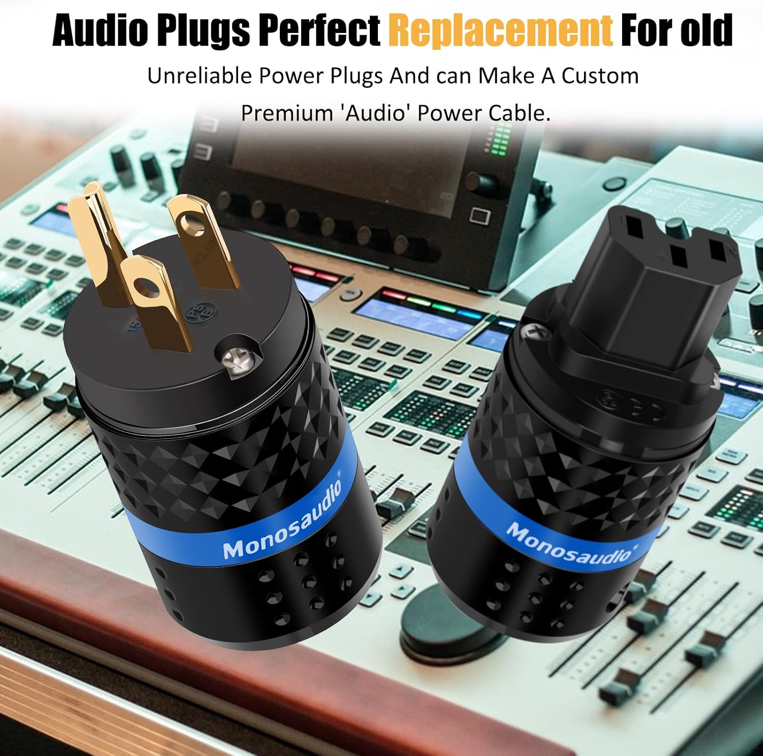 Monosaudio HiFi Power Plug Pure Copper 15A/125V 10A/250V IEC C13/C15 Power Connector Hi-end Audio Power Plug for DIY Audiophile Power Cord HiFi Audio AC Power Cable(Gold Plated)（M102G/F102G）