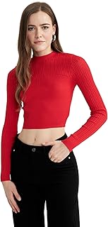 بلوفر بقصة عادية ورقبة دائرية ضيقة للنساء من ديفاكتو - B1750AX