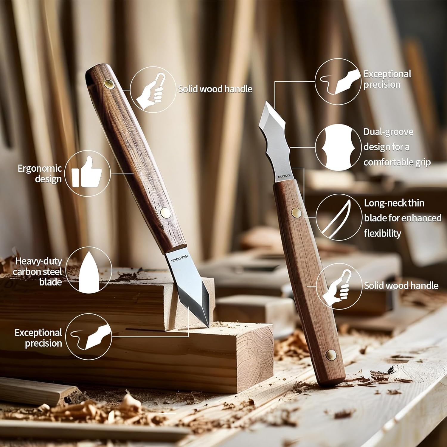 RUITOOL Profession Marking Knife Set for Woodworking, Ambidextrous Scribe Tool with Bamboo Storage Box, High Carbon Steel Double Beveled Blade with Wooden Handle, Precision for Carpenter, DIY Handyman