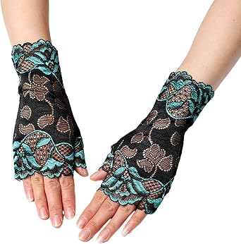 HiSexy Short Floral Lace Gloves for Women Fingerless Tea Party Cosplay 1920s Costume Accessories Summer Sunblock