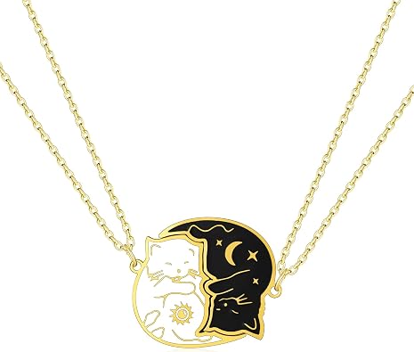 Cat Matching Necklaces for 2, Best Friend Couples Pendant