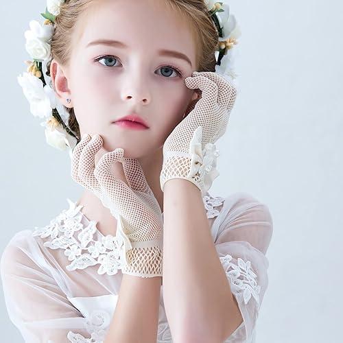 Miniatura 4 de Guantes blancos para primera comunión, princesa, fiesta de té para niñas de 3 a 12 años