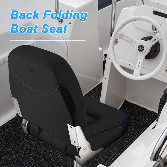 Folding Boat Seats Low Back 2 Pack, Waterproof Fishing Boat Captain Chairs, Stainless Steel Hinges and Microfibre Leather Includes 4 Stainless Steel Screws, Black