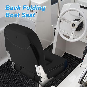 Folding Boat Seats Low Back 2 Pack, Waterproof Fishing Boat Captain Chairs, Stainless Steel Hinges and Microfibre Leather Includes 4 Stainless Steel Screws, Black