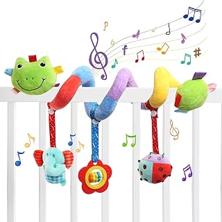 LEADSTAR Baby Activity Spiral Toy, Baby Car Seat Toys, Activity Spiral Plush Stroller and Crib Toys, Crib Travel Accessories with Bell for Boy Girl Hanging Rattle Toy Newborn Sensory Toy (Green)