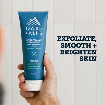 Oars + Alps Exfoliating Body Scrub, Mens Glycolic Acid Scrub, 1pk, 8oz | Super Exfoliating, Removes Dry, Dead Skin, Reduces Breakouts, Cleansing, Hydrating, Reduces Clogged Pores, Eucalyptus Woods