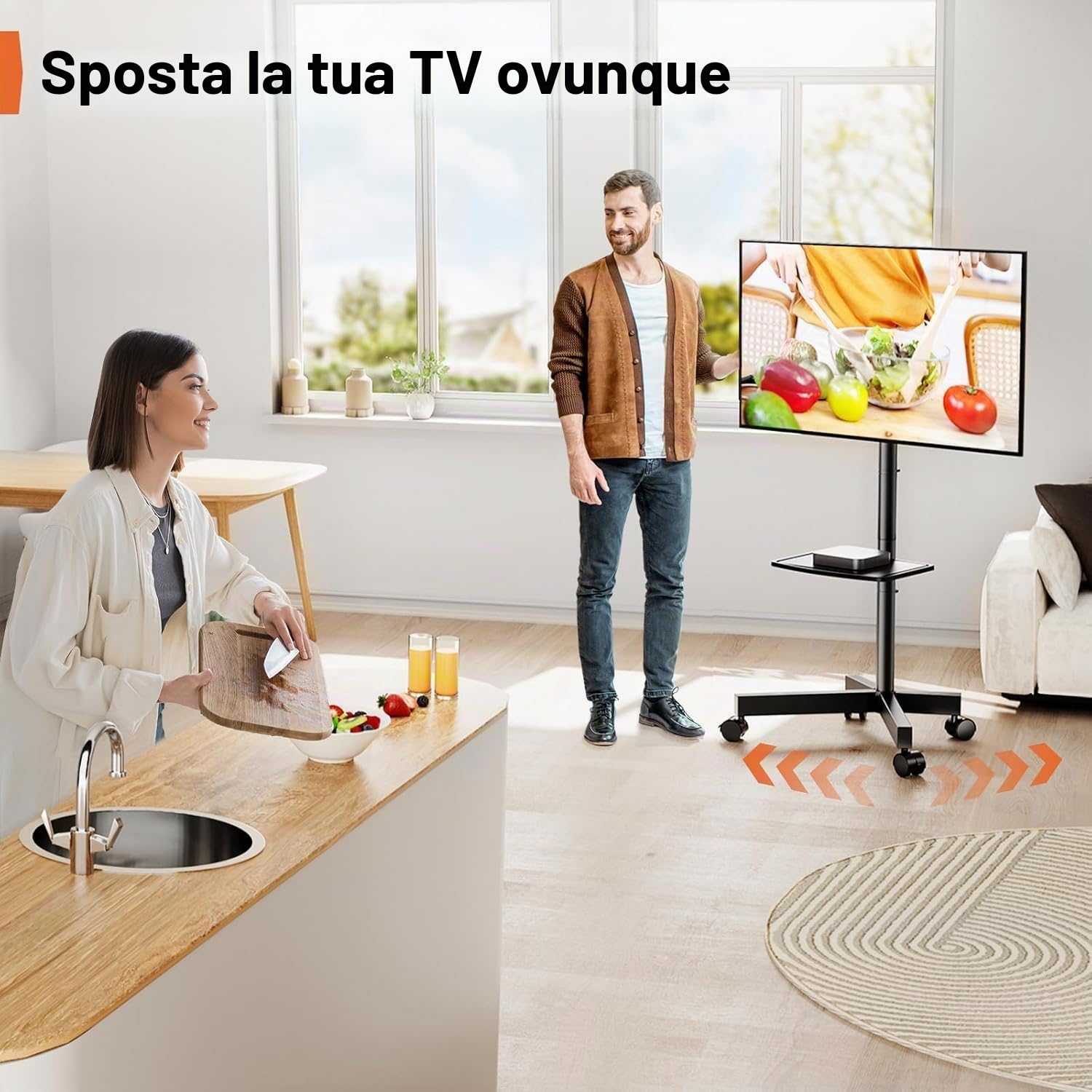 PERLEGEAR Supporto TV da Pavimento con Ruote per Schermi Plasma/LCD/LED 23-60 Pollici, Inclinabile Porta TV da Terra Mobile con Ripiano Multimediale, Supporto TV Fino a 25 kg, Max VESA 400 x 400 mm