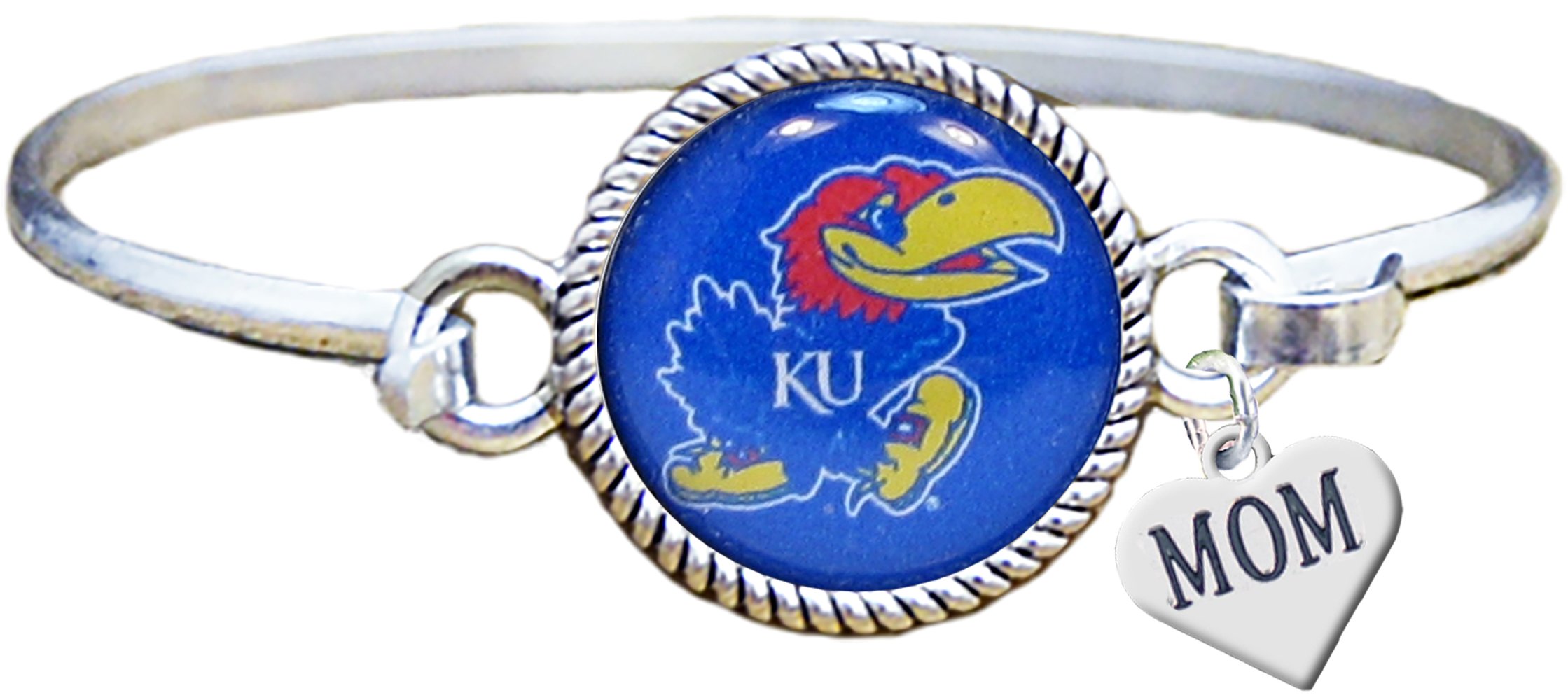 Sports Accessory StoreKansas Jayhawks Silver Cuff Bangle Bracelet with MOM CHARM Jewelry KU