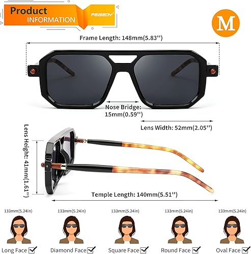 Miniatura 6 de Feisedy - B2622 - Lentes de sol estilo aviador, cuadrados, clásicos de los años 70, unisex, con montura clásica retro y elegante, UV400