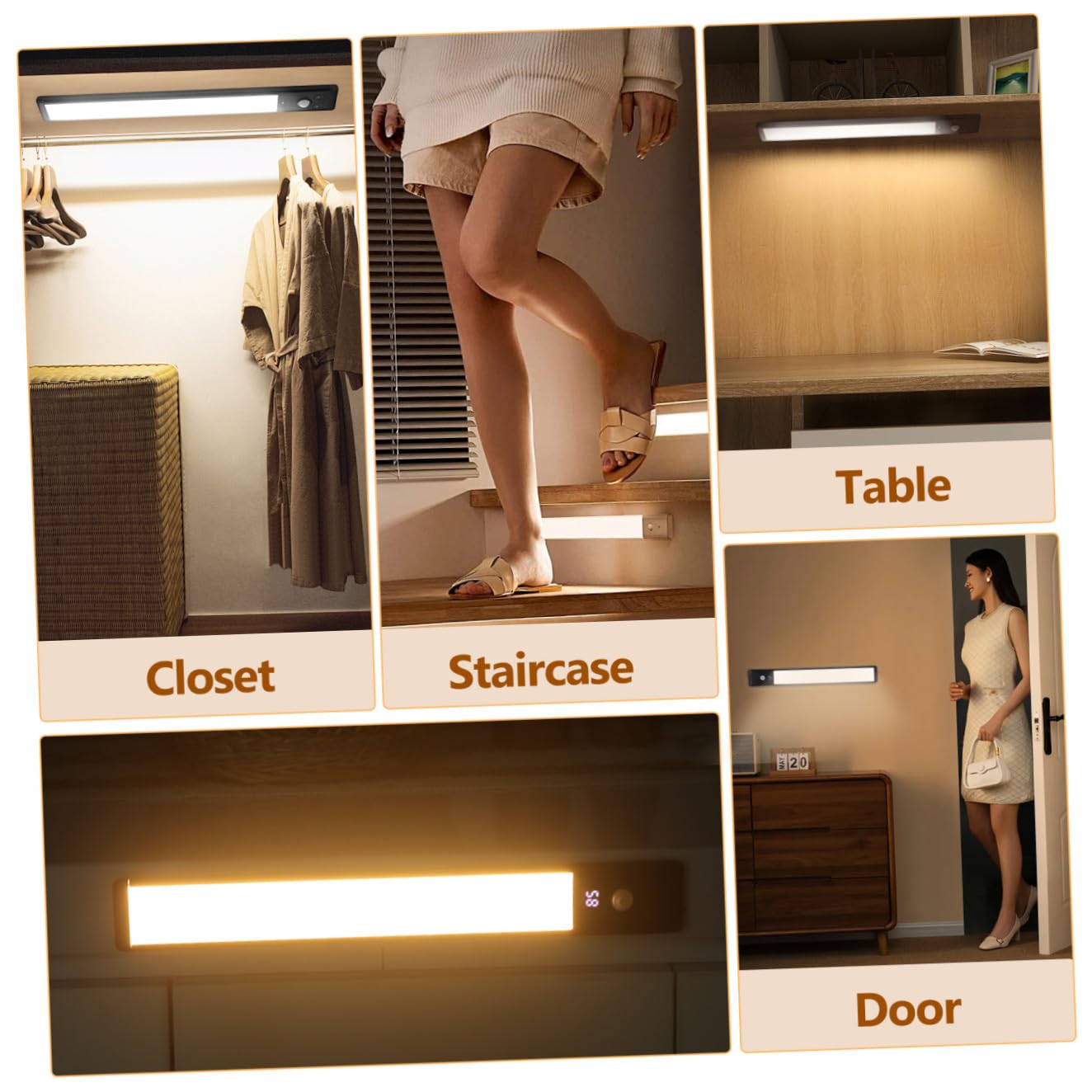 WOONEKY 4 Piezas Luces LED con Sensor de Movimiento para Armarios de Iluminación Automática para Cocina Escaleras y Pasillos Diseño Compacto y Función de