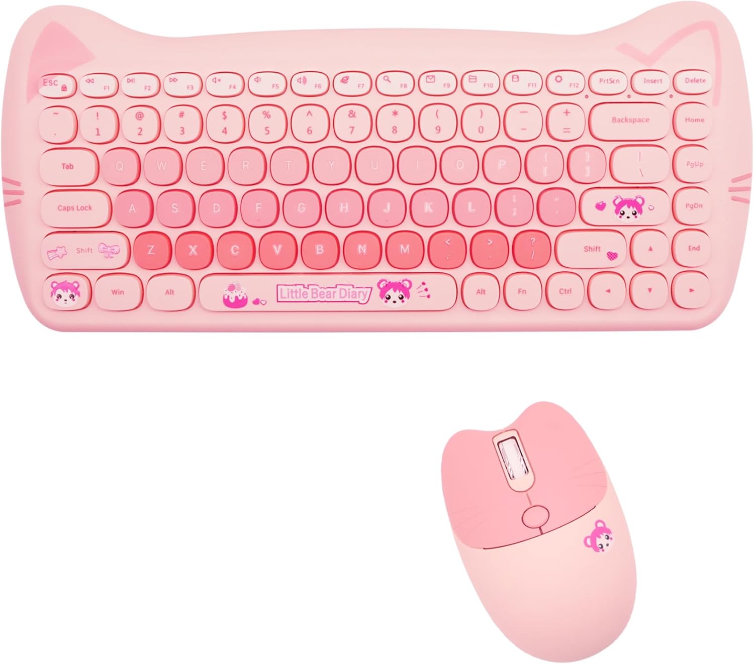 Cute Cat 2.4G USB Wireless Keyboard and Mouse Combo, Typewriter Flexible Keys, Candy Colors, Compatible with Notebook, PC (Purple -A)