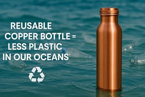 Miniatura 5 de Botella de agua de cobre puro de 32 onzas para beber, beneficios para la salud ayurvédica, recipiente de agua de cobre hecho a mano, diseño a prueba