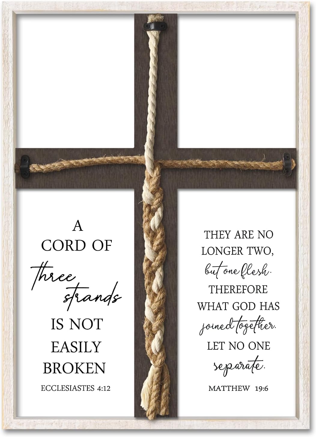 comurdyo A Cord of Three Strands Wedding Ceremony Cross Sign Wall Decor 22"X16" Unity Cord Art Ecclesiastes 4:12 for Couple Christian Bible Verse Scripture Religious Marriage Prayer Gifts (White)