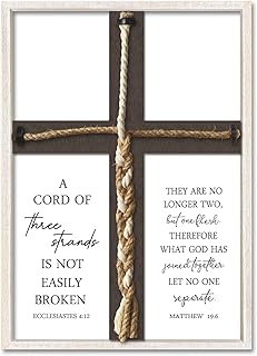 comurdyo A Cord of Three Strands Wedding Ceremony Cross Sign Wall Decor 22"X16" Unity Braid Art Ecclesiastes 4:12 for Couple Christian Marriage Prayer (White)