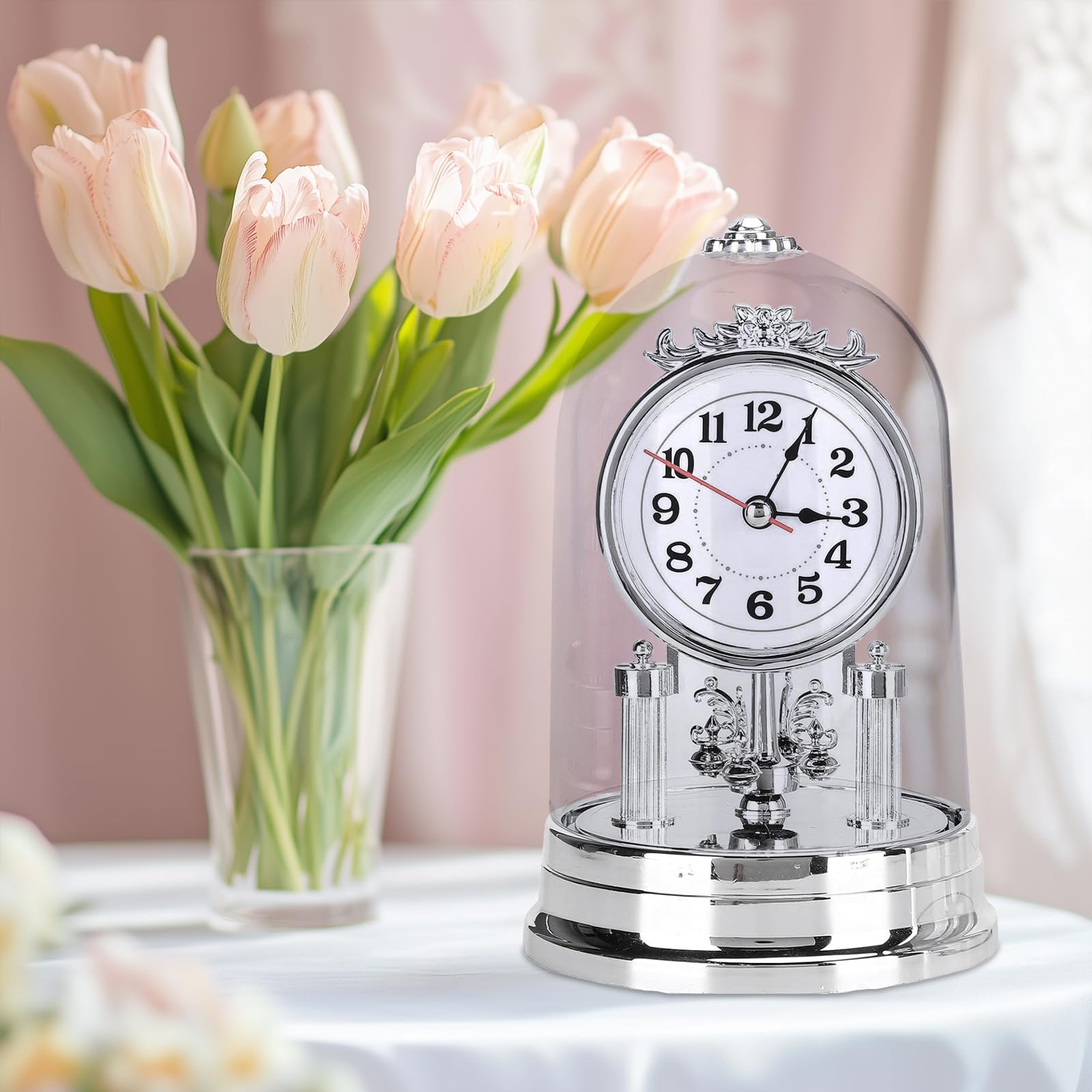 Orologi da camino, silenzioso orologio da tavolo europeo senza ticchettio retrò orologi da scrivania alimentato a batteria silenzioso orologio da tavolo antico per soggiorno, ufficio casa