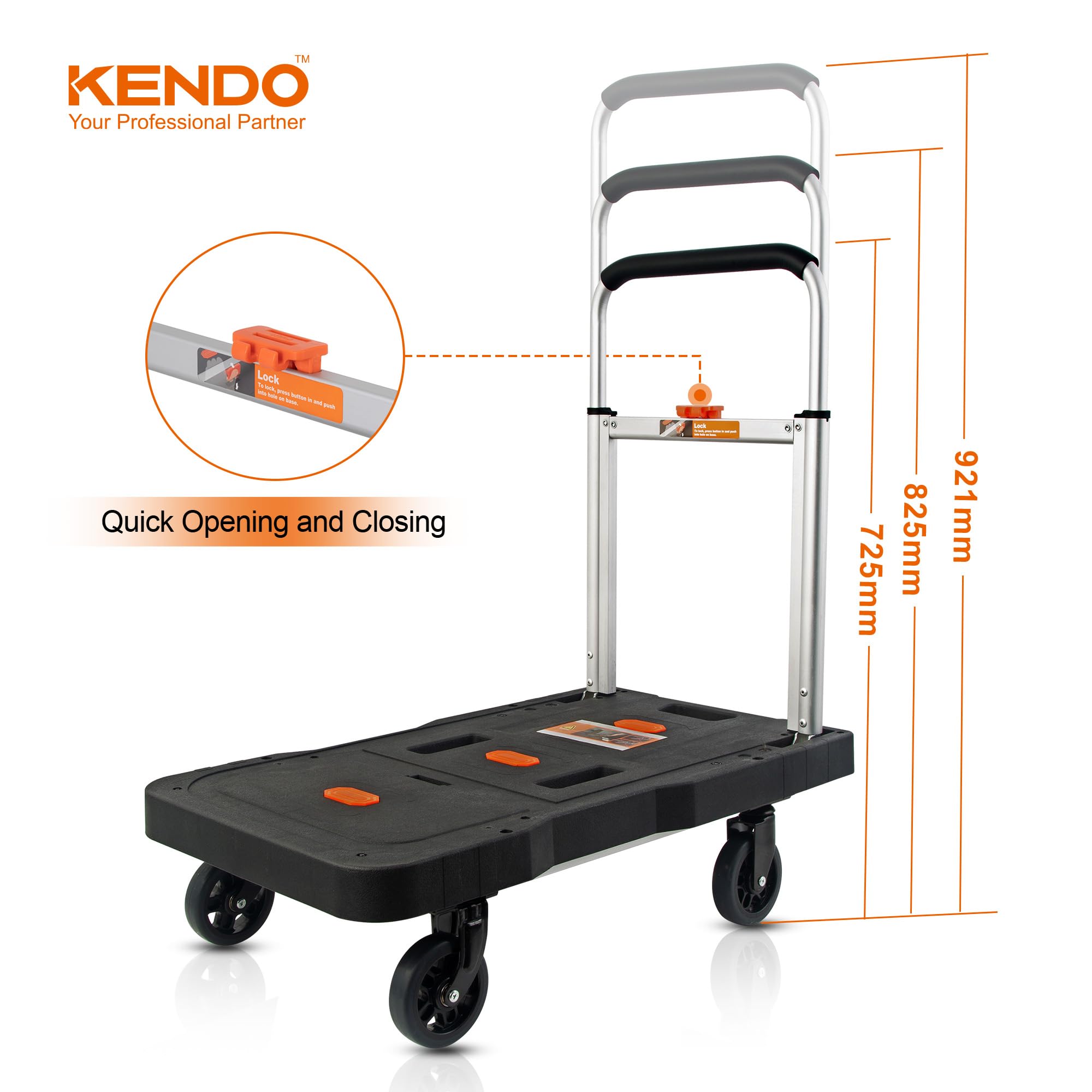 KENDO Plattformwagen klappbar 150kg Teleskop Handgriffe Anti-Rutsch Beschichtung