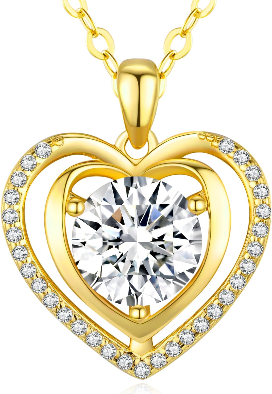 Heart Pendant Gold Necklace for Women Moissanite Lab-Created Gem I Love You Wedding Anniversary Birthday Christmas Valentine Engagements Mothers Day Jewelry for Wife Her Girlfriend Mom Daughter