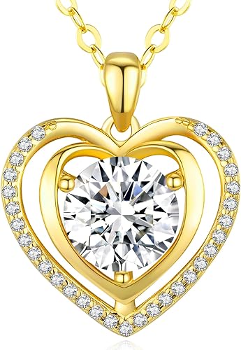 Collar dorado con dije de corazón de moissanita para mujer, gema creada en laboratorio, "I Love You", boda, aniversario, cumpleaños, Navidad, Día de