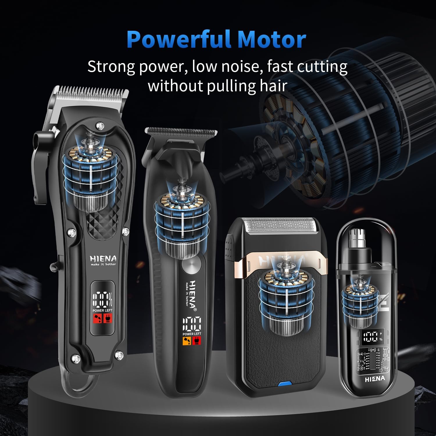 HIENA PRO Hair Clippers for Men Professional, Cordless Barber Clipper & T-Blade Beard/Hair Trimmer Set, Electric Razor Foil Shaver Nose Trimmer Barber Kit, Men's Hair Cutting Kit - Image 6