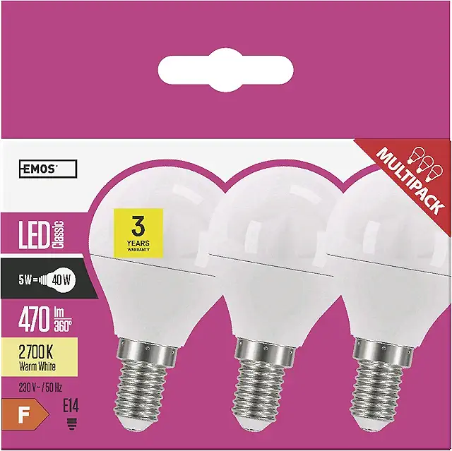EMOS E14 LED Globe Bulb 6W, Warm White 2700K, Pack of 3