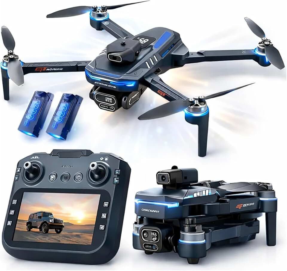 Drone 4K GT8 com Tela no Controle, Motores Brushless, GPS, Design Dobrável, 2 Baterias, Bolsa de Transporte e Hélices Reserva BE PLACE