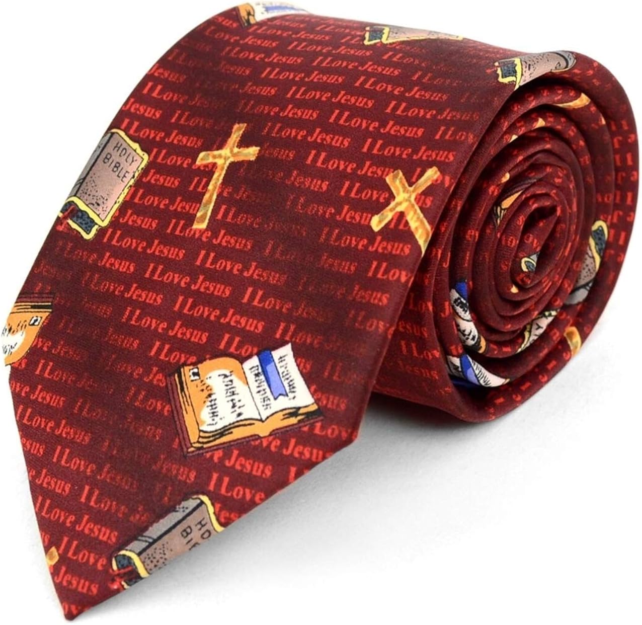 Men's Deep Red Religious Cross & Bible Necktie Neck Tie Neckwear : Clothing, Shoes & Jewelry