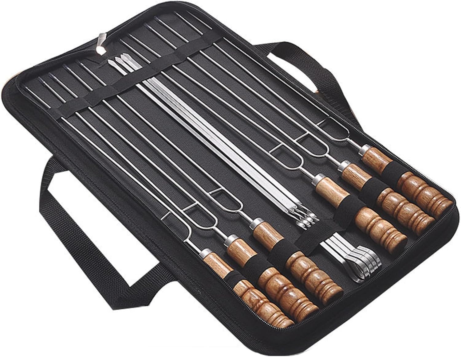 Brochetas de acero inoxidable y madera de alta durabilidad con diseño portátil de 41,5cm