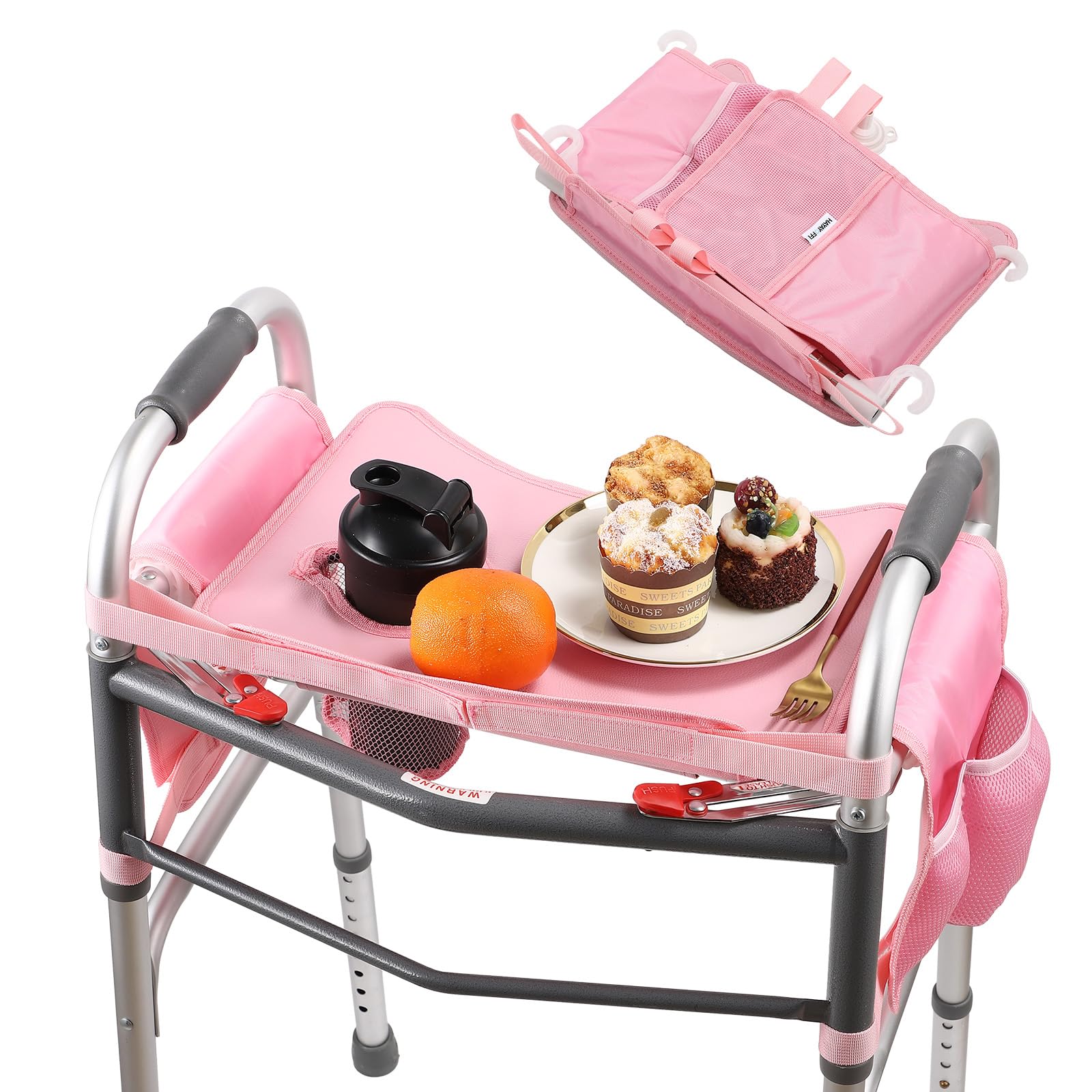 Hook-On Foldable Walker Tray with Cup Holder,Walker Tray for Folding Walker