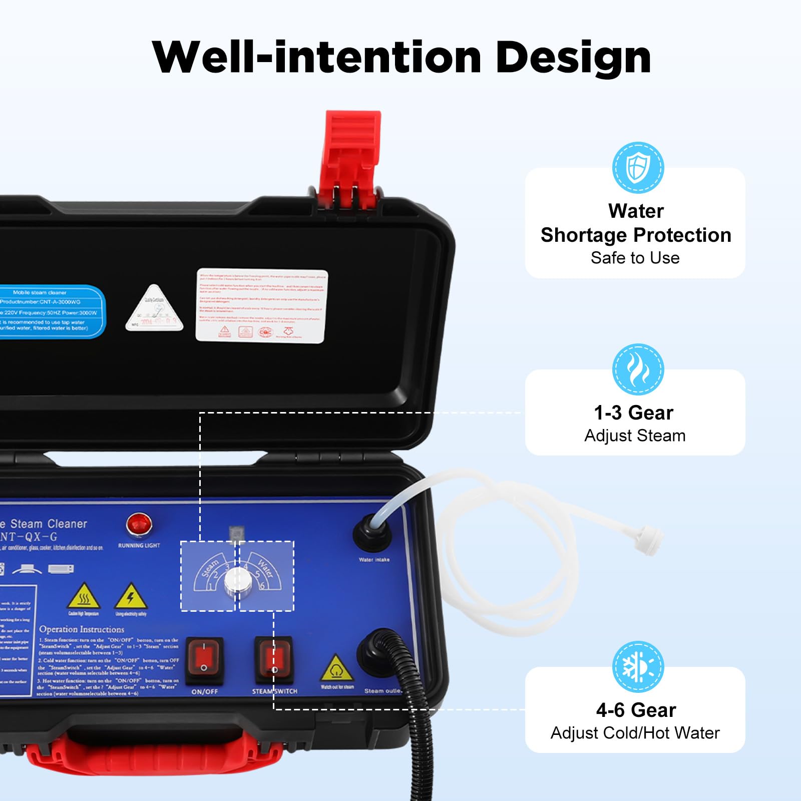 Limpiador de vapor de alta presión, 3000 W, 220 V, máquina de alta temperatura, portátil, dispositivo profesional con caja de almacenamiento para suelo y paredes