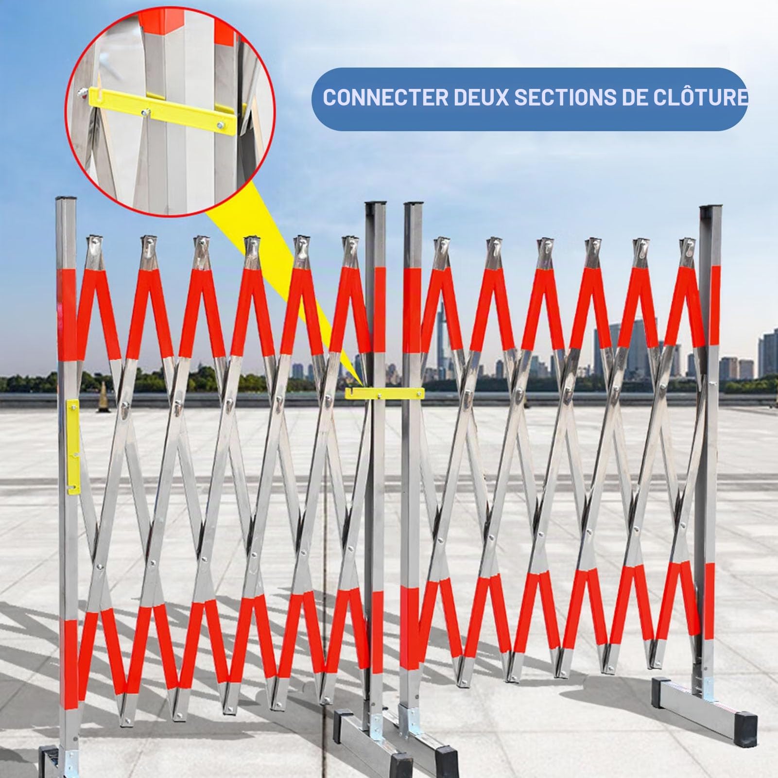 Barrière de Chantier, Barrière Ciseaux Extensible pour Contrôle de Foules | Poteau de Guidage Aciers Inoxydables, Attention Grille industrielle avec Roues Universelles Verrouillables, Rouge