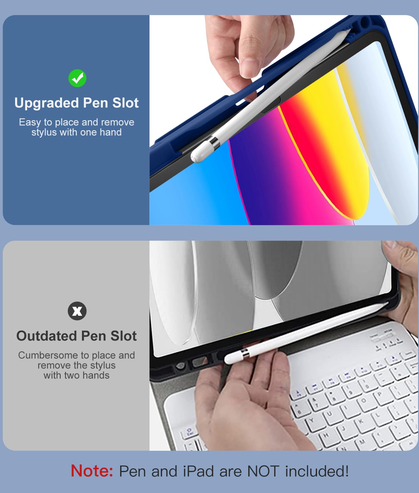 Hamile Custodia per iPad di 11a e 10a generazione con tastiera, 7 colori, retroilluminata, wireless, rimovibile, con portamatite, per iPad A16 11" 2025 10a generazione 10,9" 2022 (blu navy)