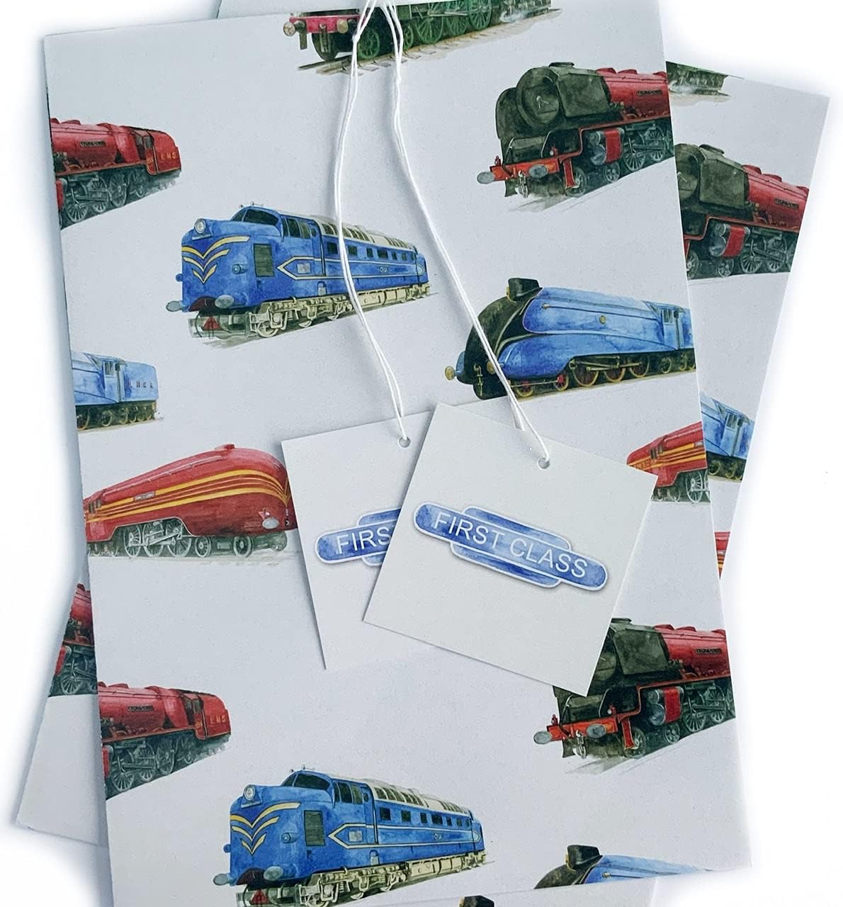 Train Steam Engine Gift Wrapping Paper with"1st Class" Gift