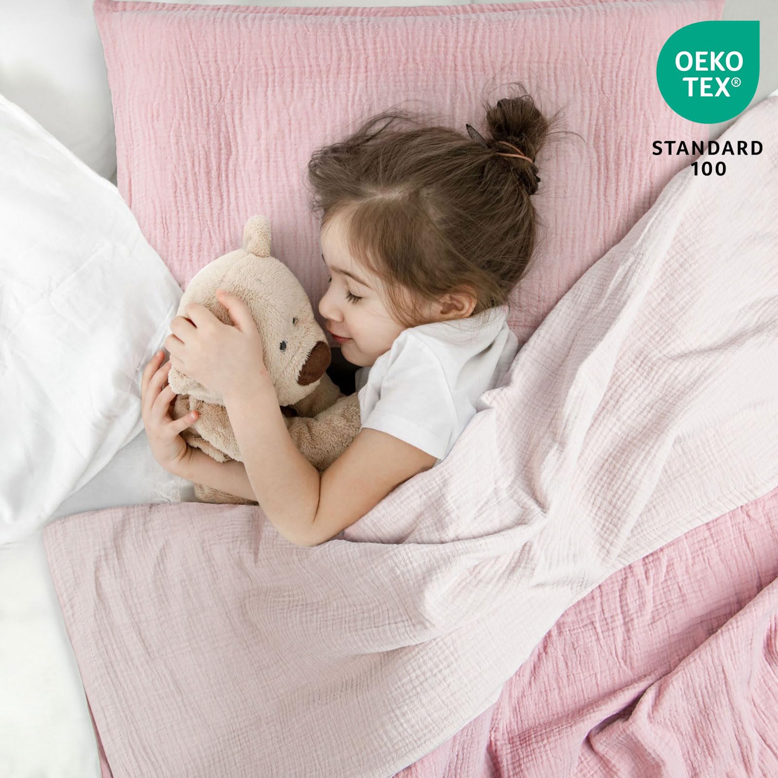 lulumoon Juego de Ropa de Cama Infantil de Muselina de 100 x 135 cm, Funda nórdica de 100 x 135 cm y Funda de Almohada de 40 x 60 cm, de algodón, Ligera y cómoda, Color Gris y Verde, 100 x 135 + 40 x