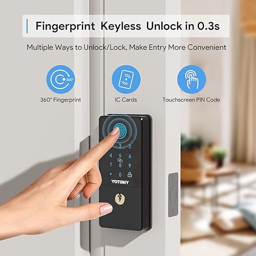 Miniatura 2 de Cerradura de puerta de entrada sin llave, cerradura de puerta de huellas dactilares con llaves y llaveros, pantalla táctil digital teclado