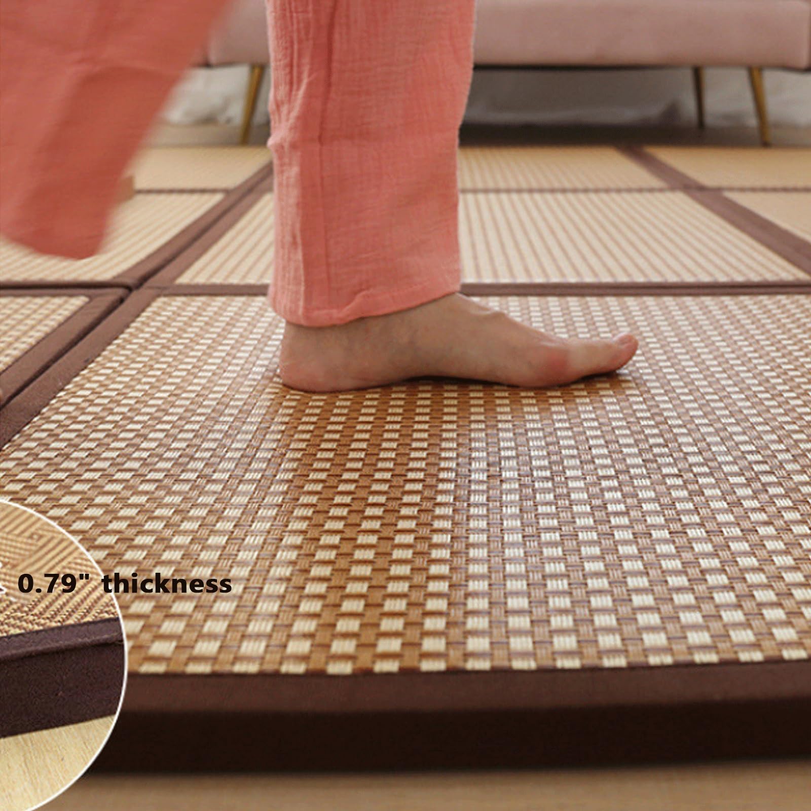 Foldable Rattan Tatami Mat - Japanese Style Futon Mattress, 71x71 Inch, With Storage Bag For Living Room, Bedroom, Playroom & Yoga