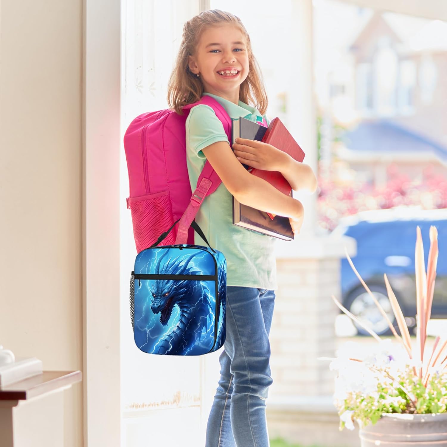 Dragon Lunch Box for Boys Kids Men, Cool Lightning Dragon Blue Lunch Cooler Bag, Funny Dragons Pattern Boys Insulated Lunchbox, Reusable Leakproof Portable Meal Handbags for Work School - Image 6