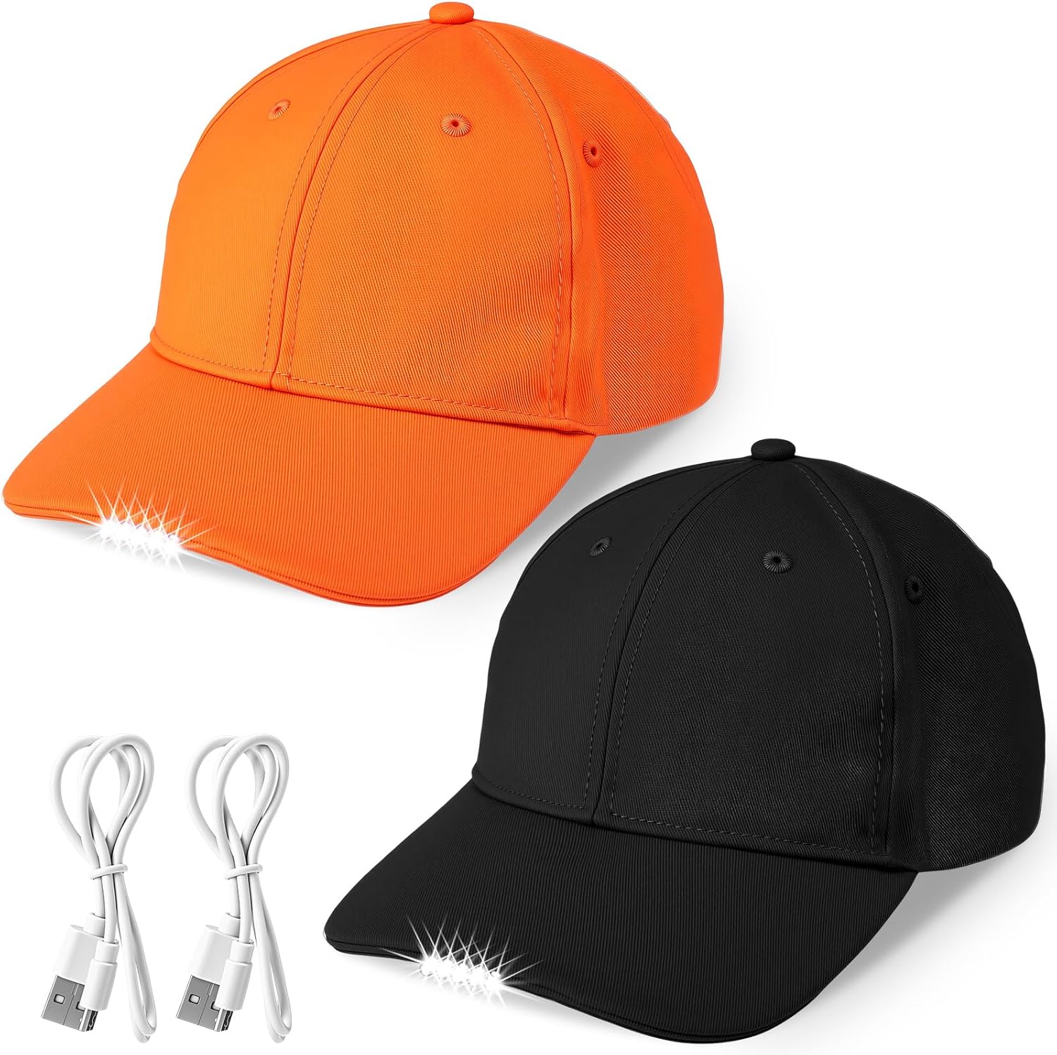 Syhood 2 Pieces LED Baseball Caps Flashlight Hats Hands Free Baseball Caps with Light Built in 5 Battery Powered Headlamp LED Hats Light for Men Fishing Jogging Camping Hand Work