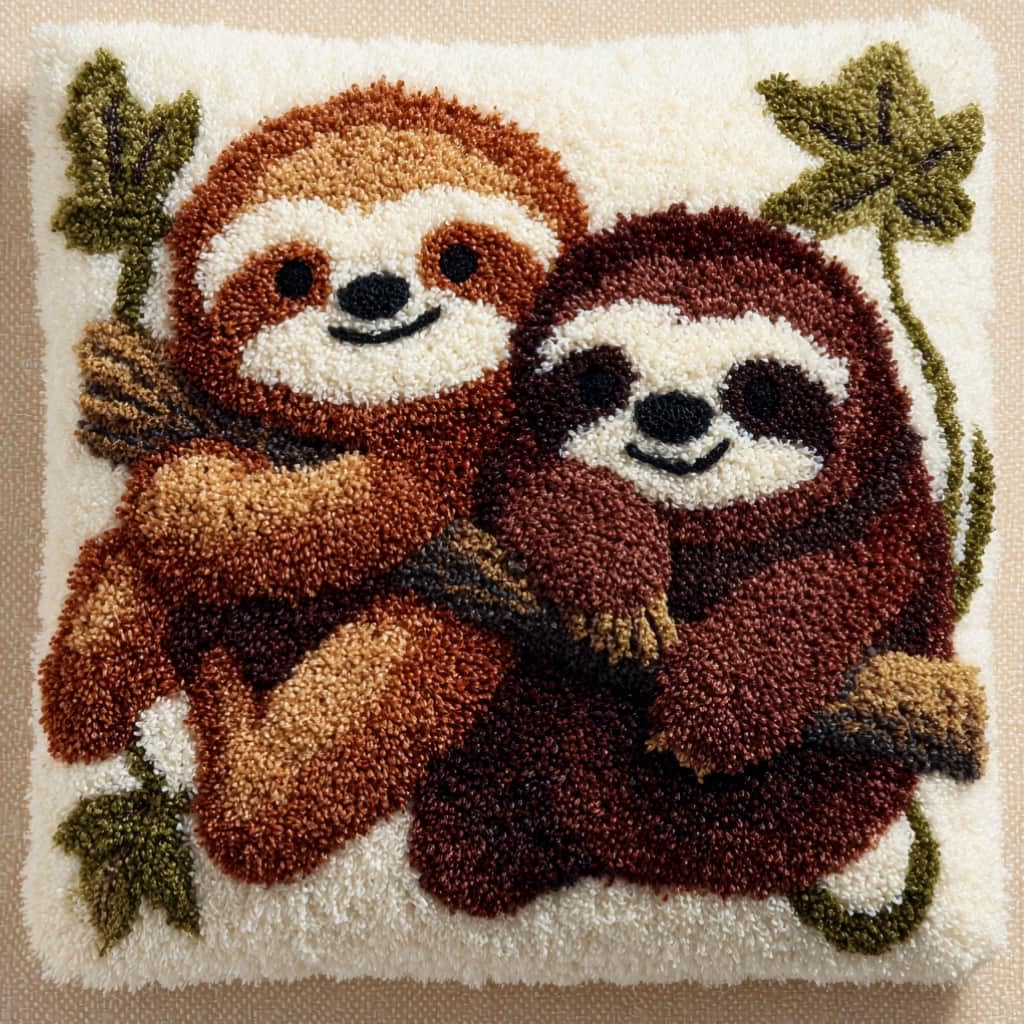 AxiangziK Latch Hook Embroidery Kit,Sloths DIY Throw Cushion Cover 43X43Cm