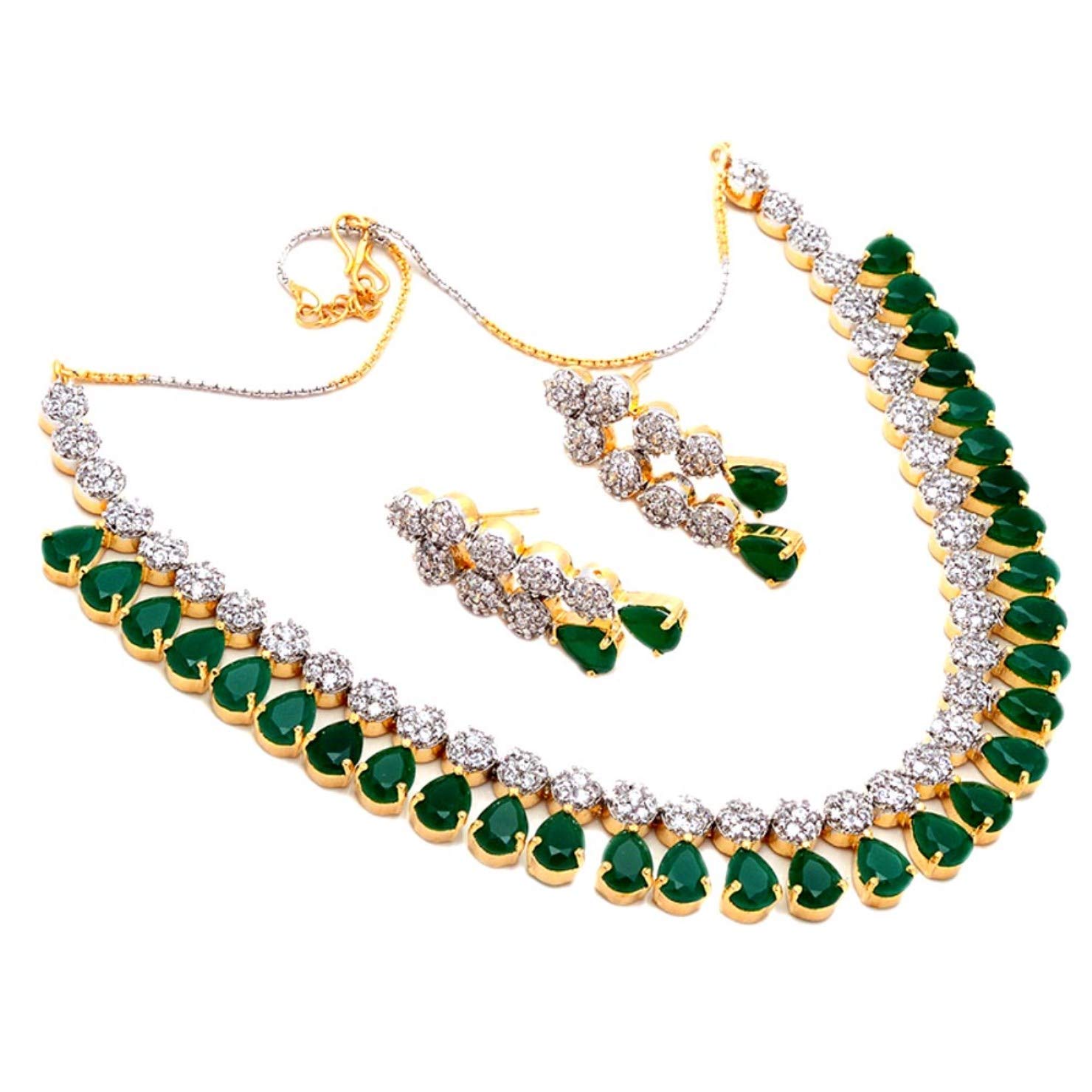 Jewar Mandi Necklace Set Ad Cz Silver Gold Plated Two Tone Gemstone Jewelry for Women & Girls
