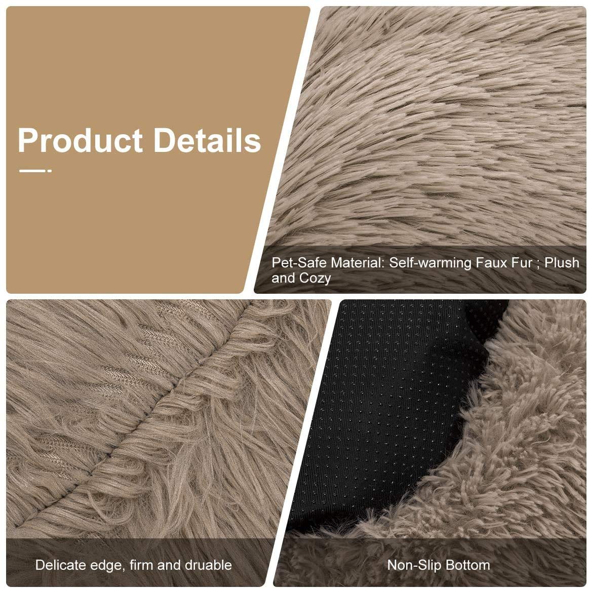 Haustierbett, Hundebett Weich waschbar Donut Kissen Hund Hundebett Donut Premium Katzenbett in Doughnut-Form für Katzen und kleine bis mittelgroße Hunde - Hellbraun 70x70x20cm
