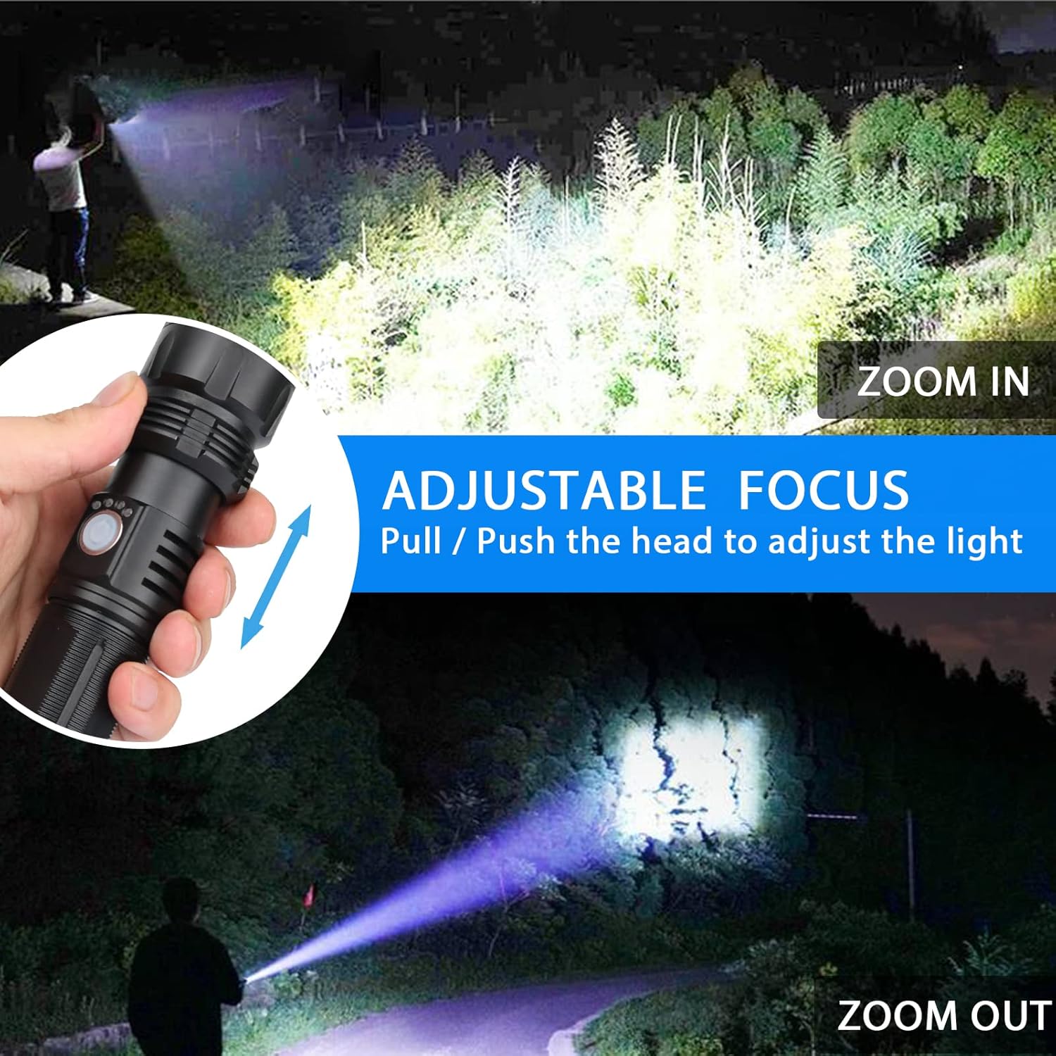 LED Rechargeable Flashlights, 10000 Lumens Super Bright Flashlight, Powerful Tactical Handheld Flashlights with Battery, 5 Modes, Zoomable, IPX5 Waterproof, Suit for Camping, Hiking, Emergency - - 